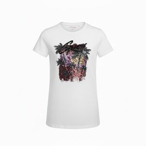 Guess White Tee with Sequin Palm Design
